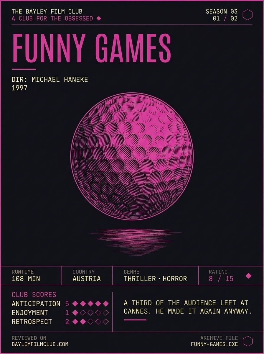 Funny Games (1997), directed by Michael Haneke — Bayley Film Club poster