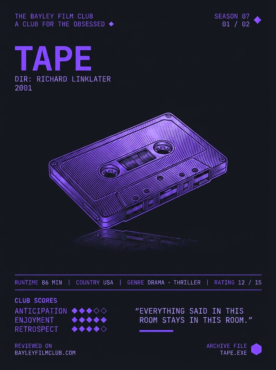 Tape (2001), directed by Richard Linklater — Bayley Film Club poster