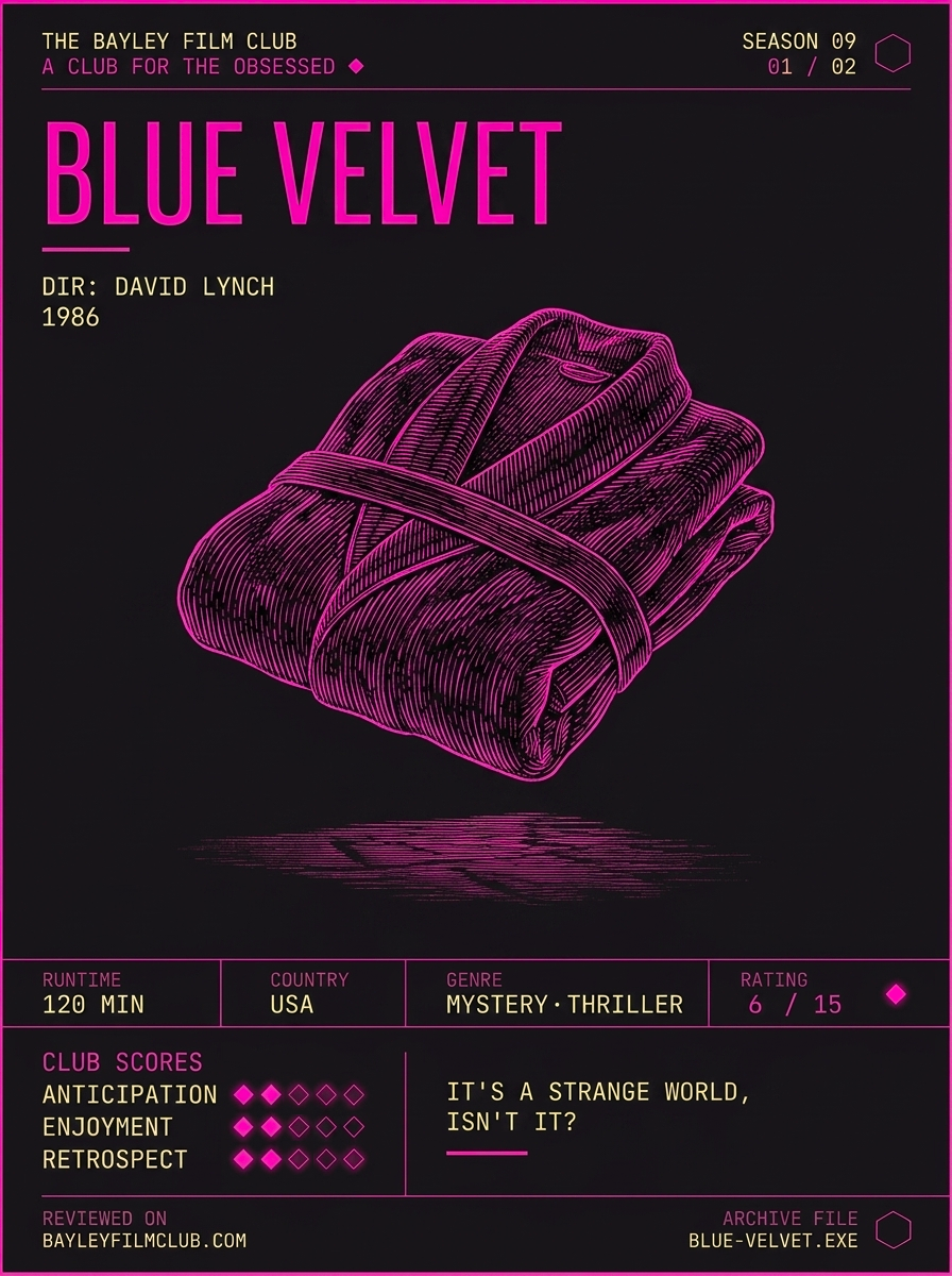 Blue Velvet (1986), directed by David Lynch — Bayley Film Club poster