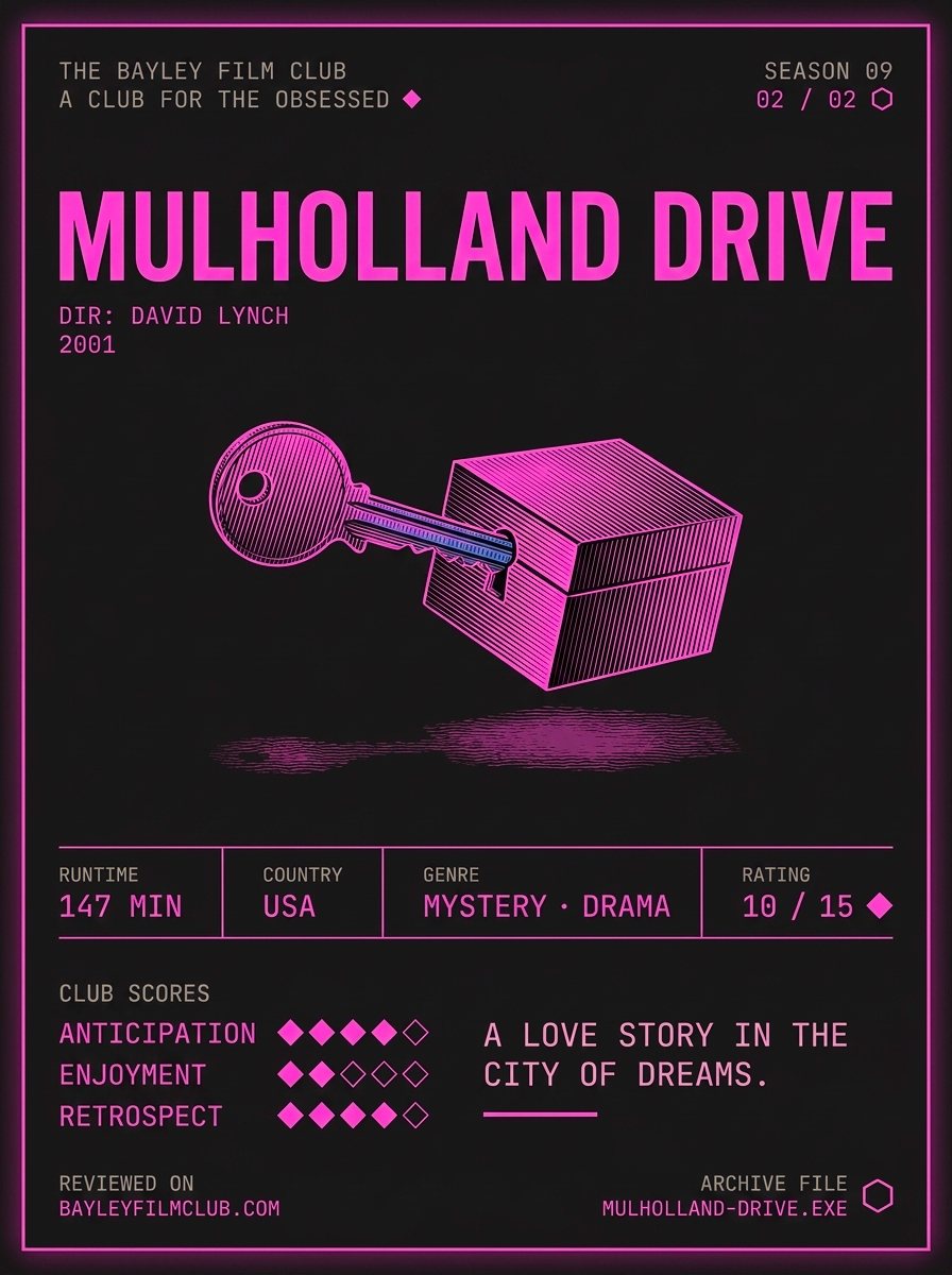 Mulholland Drive (2001), directed by David Lynch — Bayley Film Club poster