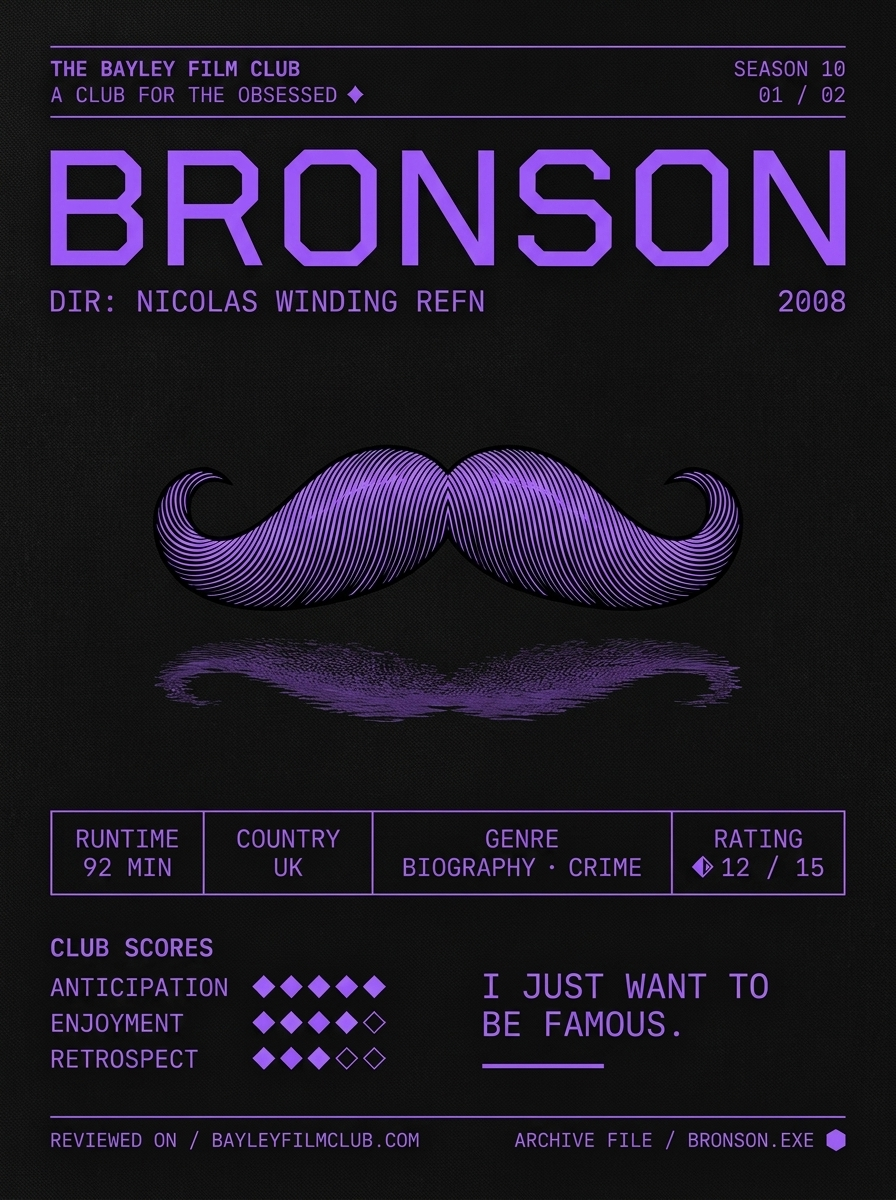 Bronson (2008), directed by Nicolas Winding Refn — Bayley Film Club poster